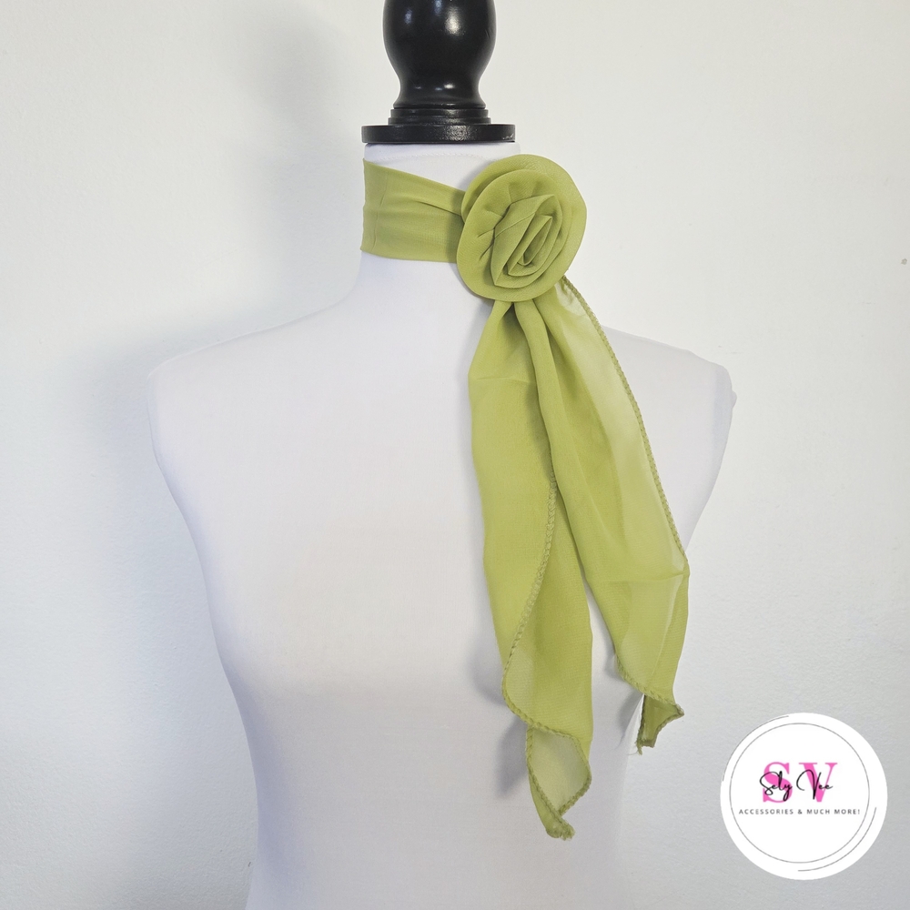 Green Scarf with Flower Detail